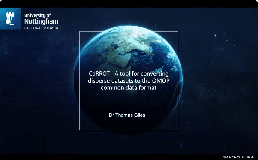 HDR UK Midlands Webinar: CaRROT - A tool for converting disperse datasets to the OMOP common data format (23:50)
