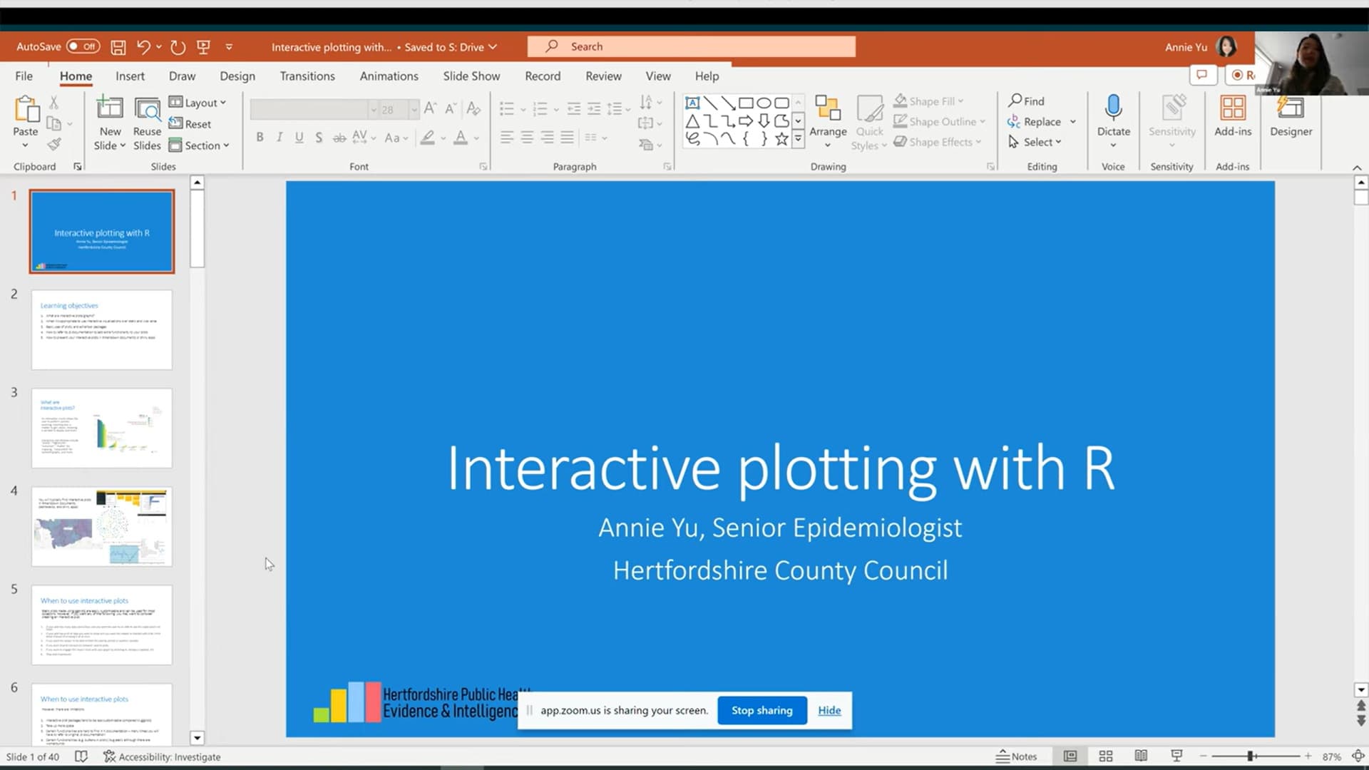 NHS-R Workshop: Interactive plotting with R presented by Annie Yu (1:38:01)